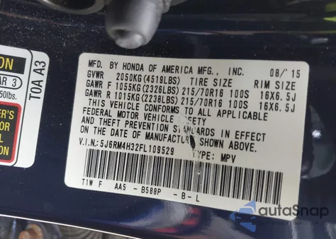 2015 Honda Cr-V Lx z USA, uszkodzony, nr VIN 5J6RM4H32FL109529